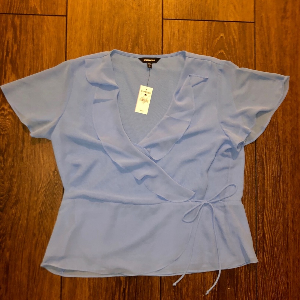 EXPRESS | Flowy Blue Tie Blouse